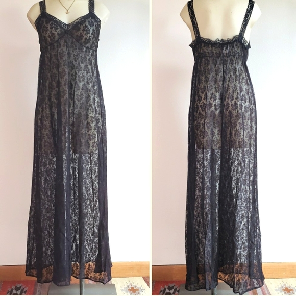 VTG Black Lace Slip Dress w/ Matching Cardigan - Picture 2 of 10